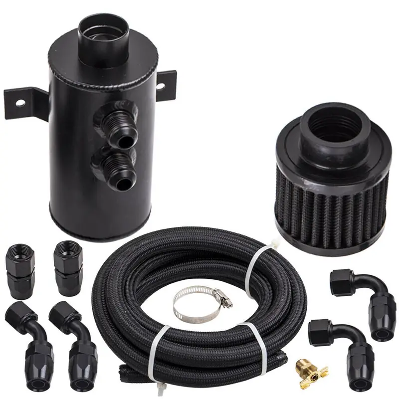 0.75L Baffled Motor Engine Oil Catch Can With Hose Kit An10 Aluminum Universal 1