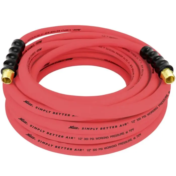 1/2" Ultra Lightweight Rubber Hose, 50' Air Hose W/ 1/2" Npt Male Inlet Thread Ends 1