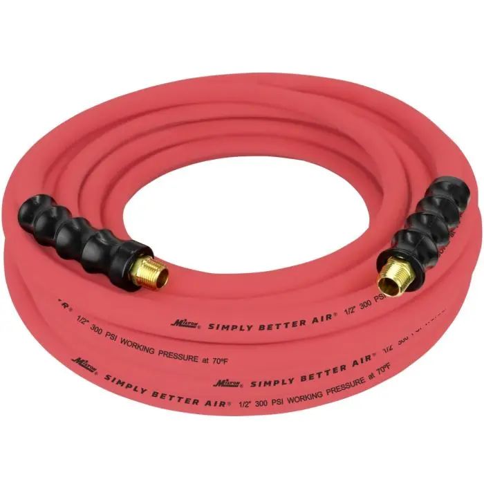 1/2" Ultra Lightweight Rubber Hose, 50' Air Hose W/ 3/8" Npt Male Inlet Thread Ends 1