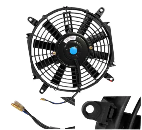 14" Black Radiator Cooling Thin Slim Electric Power Fan + Mounting Kit Assembly 1