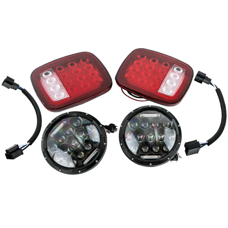 4Pcs 7" Led Headlights High Low Beam&Tail Lights Kit For Jeep Wrangler Tj 76-06 1