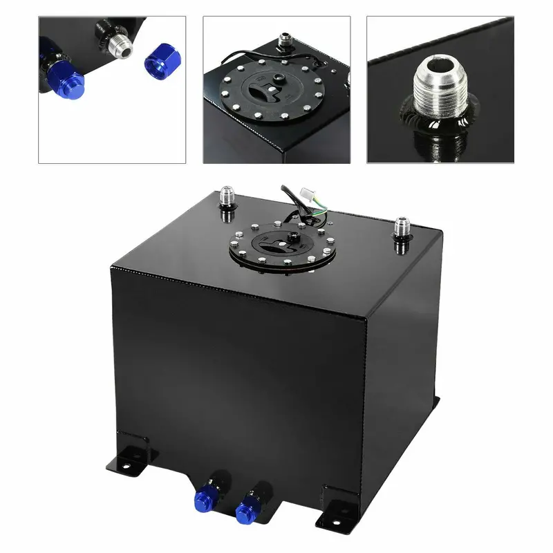 5 Gallon Coated Aluminum Fuel Cell Gas Tank & Level Sender Racing/Drifting Black 1