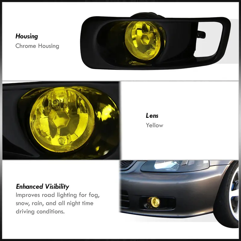 Amber Driving Bumper Fog Lights Lamps + Wiring Switch For 1999-2000 Honda Civic 1