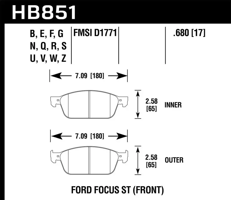 Hawk 15-16 Ford Focus St Hps Street Front Brake Pads 1