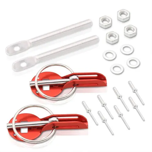 Jdm Red Anodized Aluminum Secure Hood Latch Lock Ring Pins Kit For Nissan 1