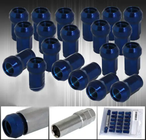 M12 X 1.5Mm 20Pc Steel Wheel Rims Acorn Closed End Lug Nuts Blue W/ Locking Key 1