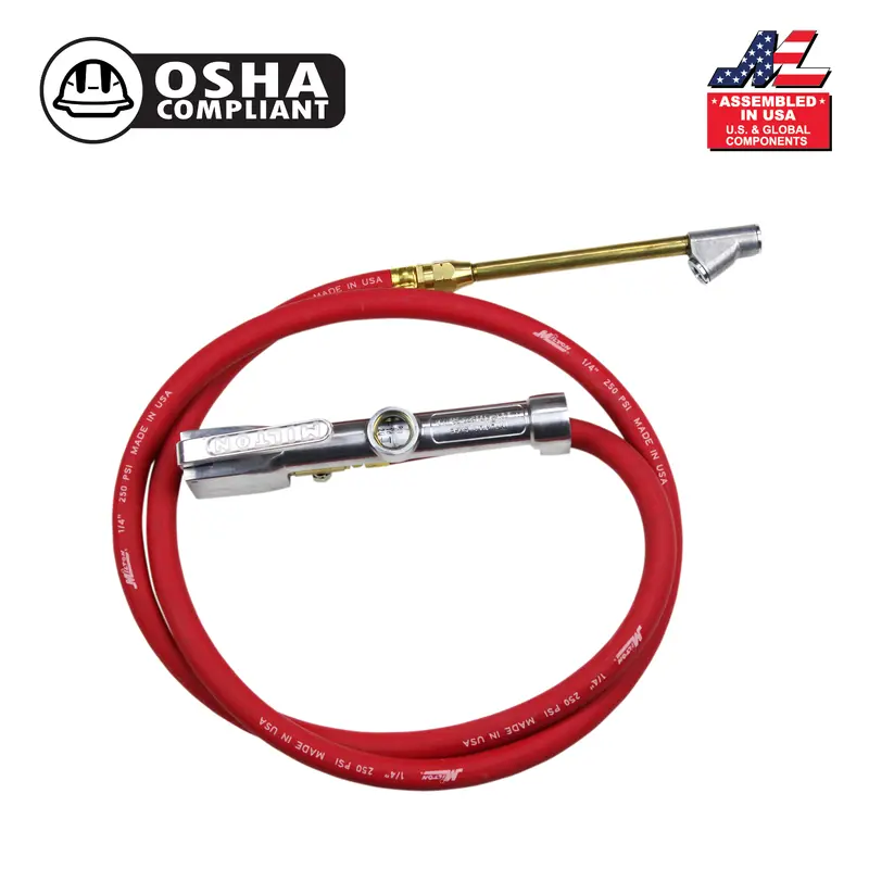 Milton® Tire Inflator Gauge With Dual-Head Straight Foot Air Chuck 5 Foot Air Hose 10-160 Psi 1
