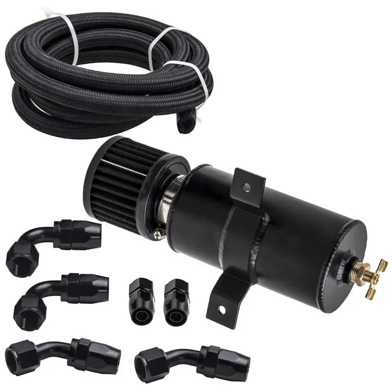 New Aluminum Baffled Motor Engine Oil Catch Can 0.75L Kit An10 Universal Fitment 1