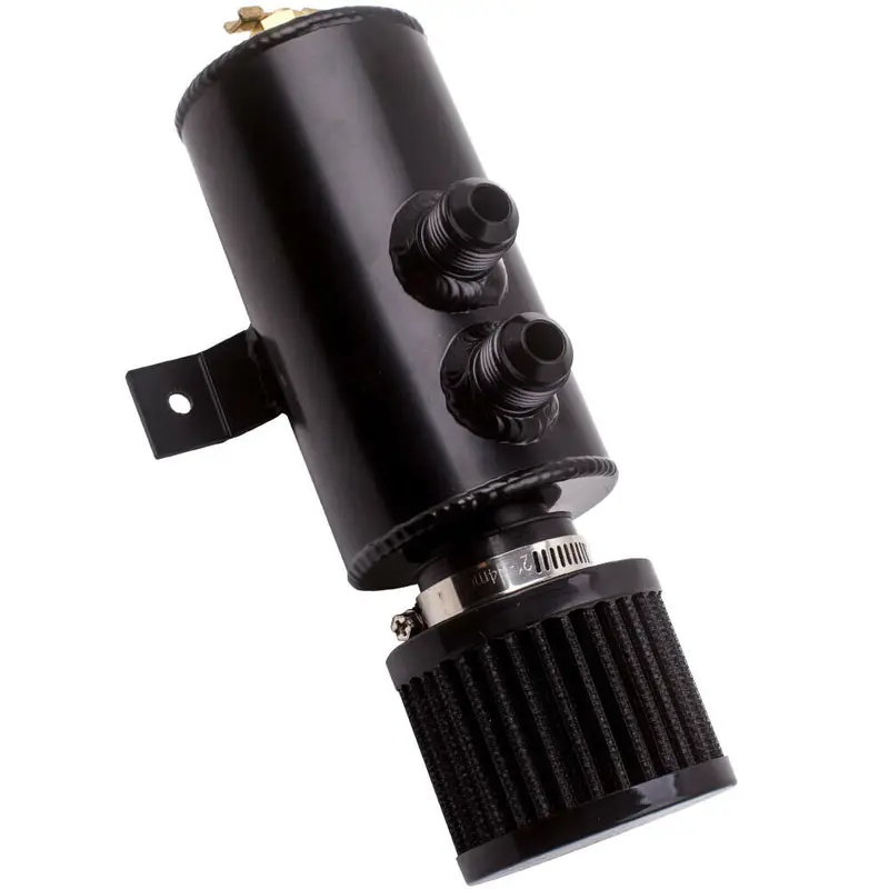 Oil Catch Can + Chrome Breather Filter 10An 0.75L Aluminum Front Ports Bracket 1
